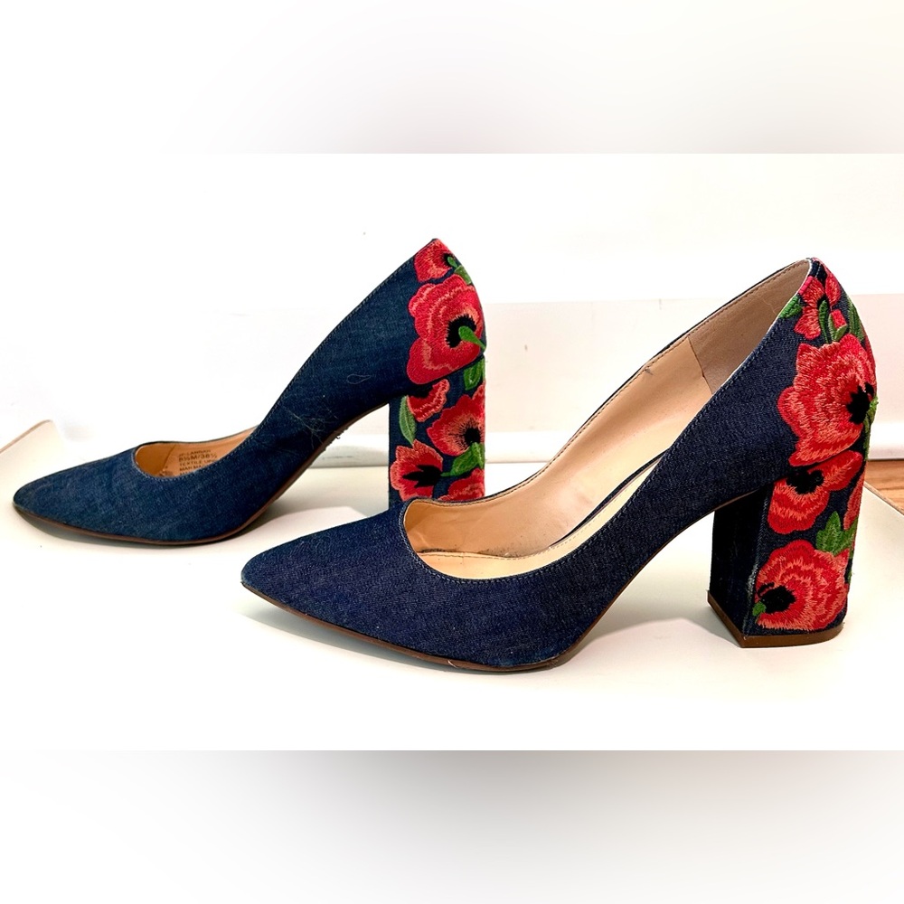 Fun Embroidered Denim Heels